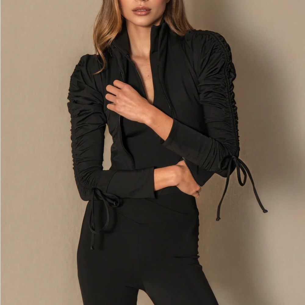 PORT DE BRAS STELLE JACKET Stylish Black Ruched Sleeve Jacket